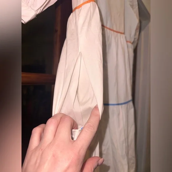 EUC Revolve English Factory Size XS Oversized White Midi Dress w Multicolor Trim - Picture 7 of 13